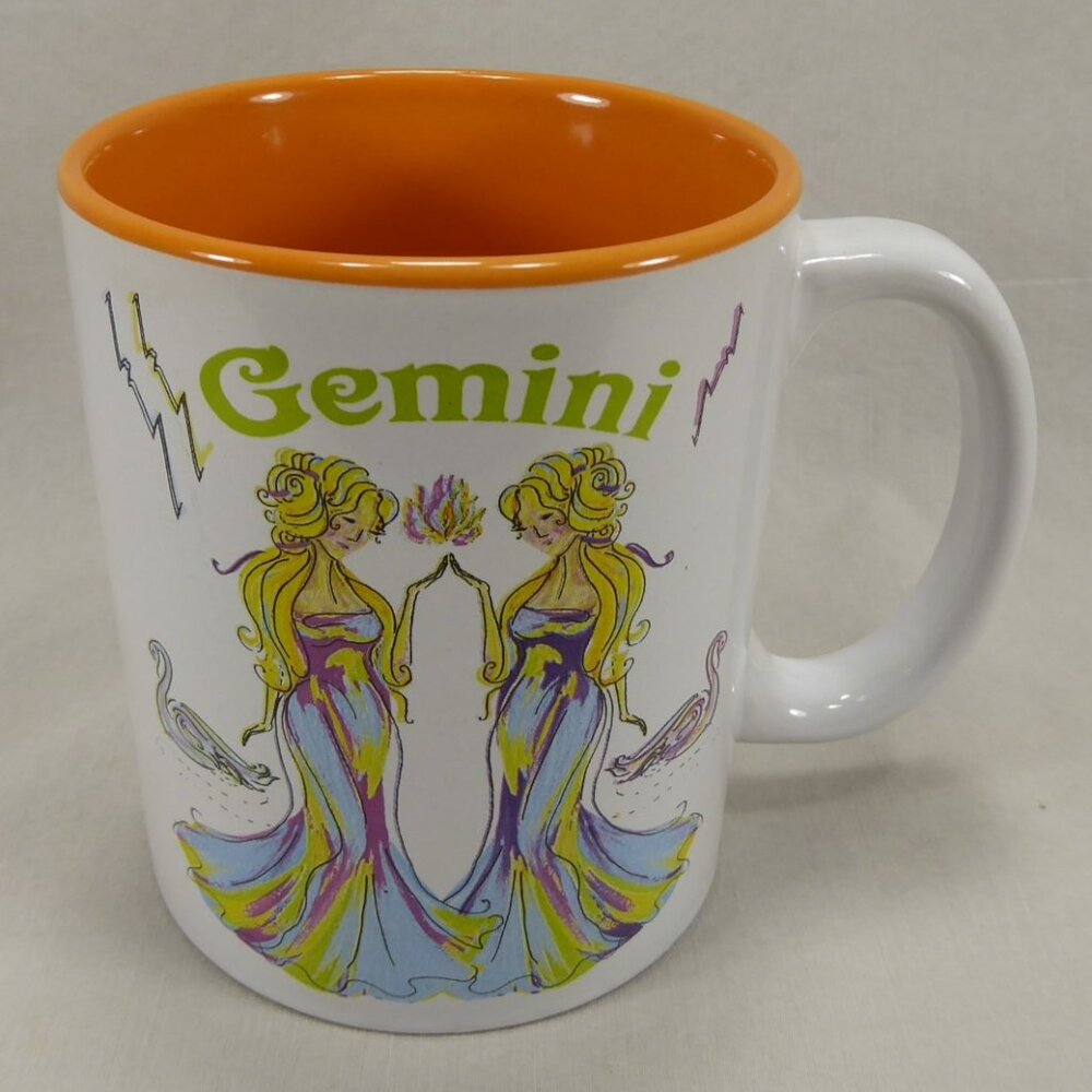Secret Garden Gemini Zodiac Astrology Jumbo Coffee Mug Cup Twins Orange Interior